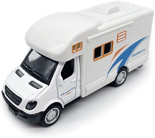 Mini juguete de autocaravana camper RV para niños, modelo de aleación con tracción hacia atrás, vehículo recreativo con aventura, con muebles, techo