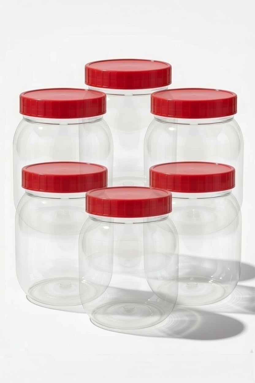 Plastic Storage Jar 500ml With Screw Top Lids Airtight Food Storage Containers BPA Free For Kitchen, Herb, Spices, Sweets Clear Canister pots (Pack of 6)