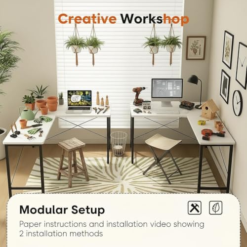 Image of RIZIK STORE L-Shaped Computer Desk | 50-Inch Corner Gaming & Study Table with Engineered Wood Top, Metal Frame & CPU Shelf | Writing Workstation for Bedroom, Office & Small Rooms (White-1)