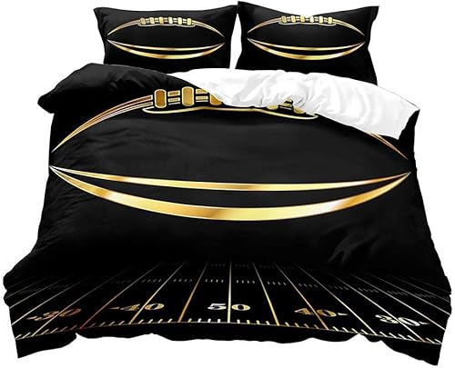 Miniatura 2 de LUVIVIHOME Funda de edredón dorada de fútbol americano de 3 piezas, ropa de cama negra, ropa de cama deportiva para niños, adolescentes y niños,