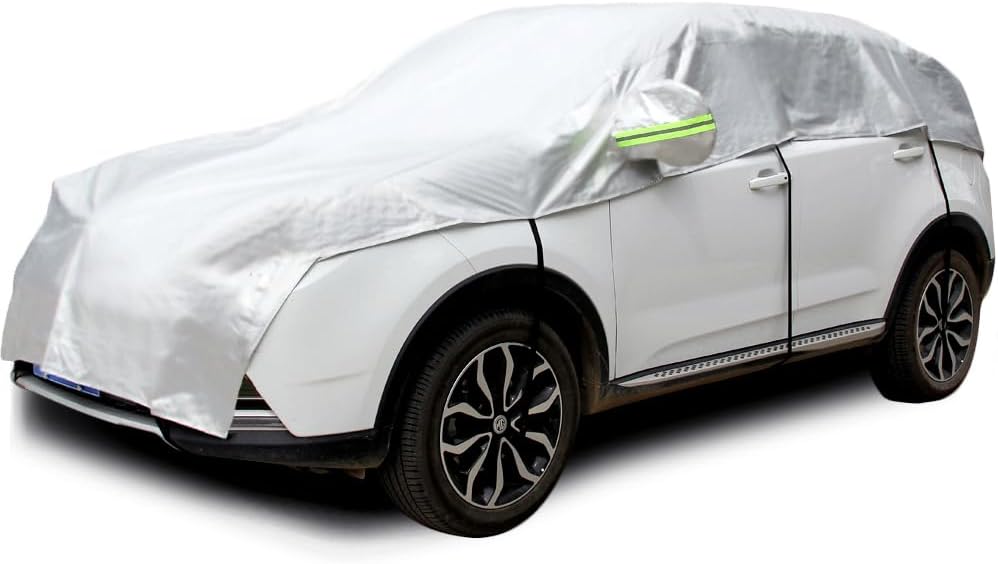 Half Car Cover Windshield Cover Car Body Cover for All Season Sunshade Cover Snow Cover Waterproof 210D Polyester with Cotton (Fit SUV)