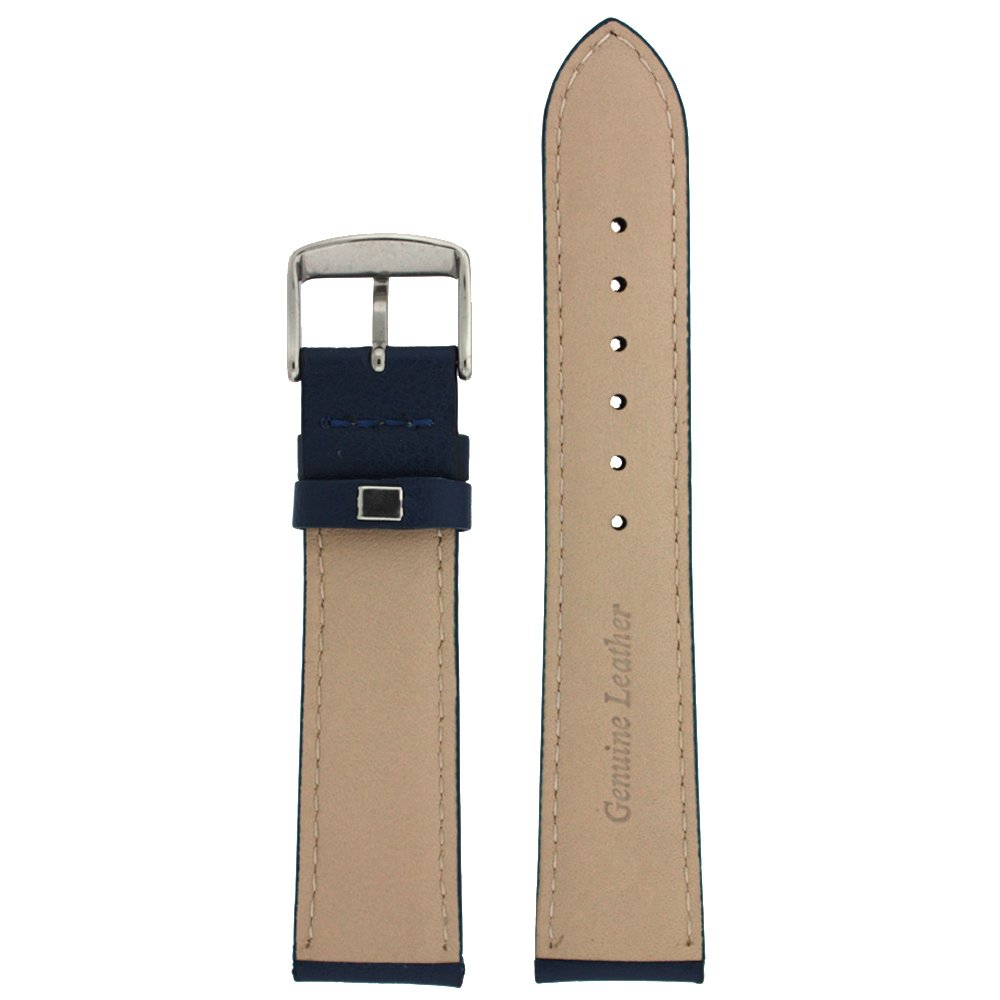 Tech Swiss Watch Band Genuine Soft Leather Navy Blue Padded Stitched 16 Millimeter