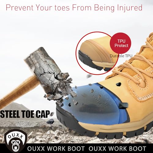 OUXX Work Boots for Men, Side Zipper Steel Toe Shoes, Water-Resistant, Non-Slip, Puncture-Proof(OX2720)3