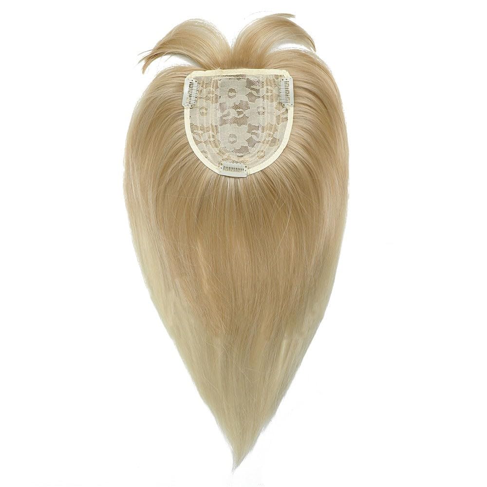 Silk Straight Hair Topper Thick Bangs 16inch Clip in One Piece Invisible Wiglet Head Top Replacement for Women Hair Loss (Blonde) - Image 4