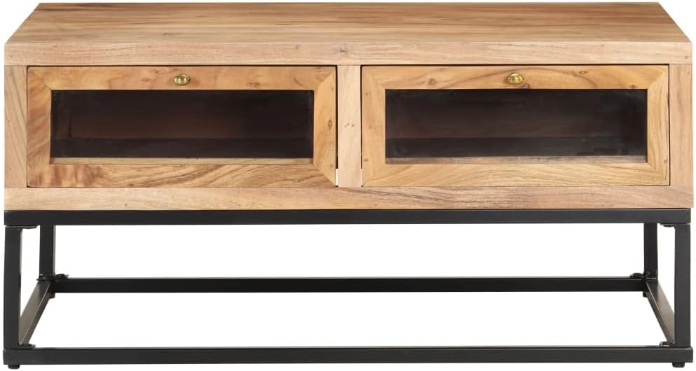 vidaXL Coffee Table Natural Wood Solid Acacia Wood, Powder-Coated Steel