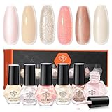modelones Nail Polish Set, 6 Colors Pearl White Pink Nude Mini Nail Polish Set,Wedding Shimmer Champagne Nail Quick Dry Art DIY Home Salon Nail Art Manicure Gift for Women Girls