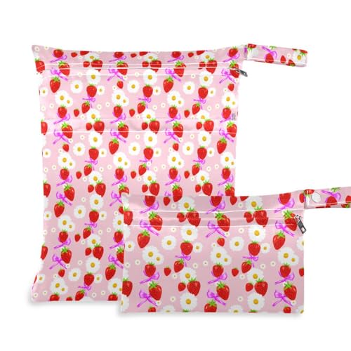 Coikll Wet Dry Bags for Cloth Diaper 2 Pack Waterproof Yoga Gym Bag for Swimsuit Wet Clothes Baby Items-?Strawberries?