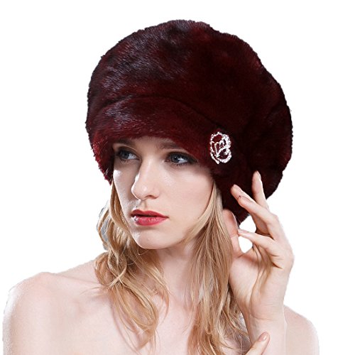 URSFUR Ladies Mink Beret Hat (SAGA Burgundy)