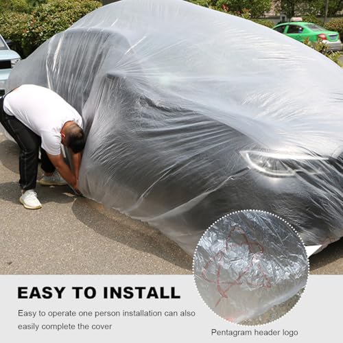 Image of 2 PCS Disposable Car Cover, Waterproof Clear Plastic Car Full Exterior Covers with Elastic Band, Universal Transparent Protective Cover for Cars SUVs, Car Accessories (XL)