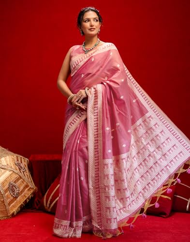 Image of SIRIL Women's Cotton Weaving Tassels Saree With Unstitched Blouse Piece