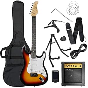 3rd Avenue XF 4/4 formaat elektrische gitaar, ultieme kit met 10W versterker, kabel, statief, gigbag, gitaarband, reservesnaren, plectrums, capo – sunburst