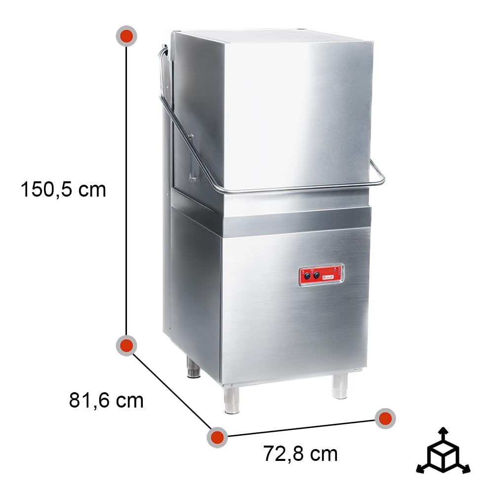 Lavastoviglie Professionale a Capotta 50x50 cm con Pompa Brillantante, Detergente e Scarico | Lavastoviglie a Cappotta per Ristorazione | Lavastoviglie Industriale con Lavaggio Rapido per Bar