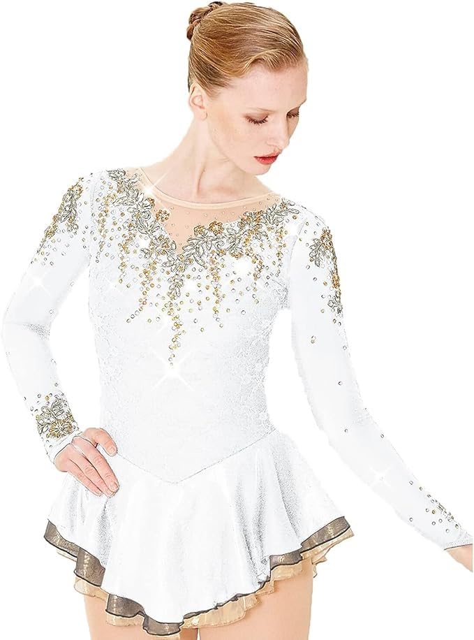Costume de patinage artistique blanc extensible pour éviter l'inconfort