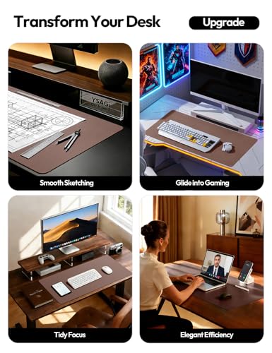 Image of YSAGi Leather Desk Protector, Office Mat, Large Mouse Mat, Non-Slip PU Leather Blotter, Laptop Desk, Waterproof Writing Pad for Office and Home (Chocolate, 47.2 inch x 23.6 inch)