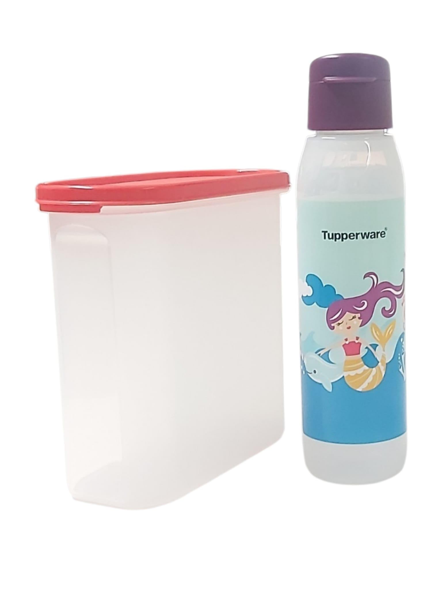 Tupperware SignoraWare Eidgenosse Vorratsdose 1,7 Liter Transparent mit rotem Deckel EcoEasy Trinkflasche Meerjungfrau 750 ml Transparent/Lila – Vorratsbehälter & BPA-freies Trinkflaschen-Set