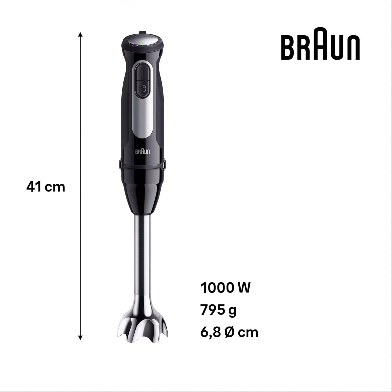 Braun MultiQuick 5 Pro - Mixeur plongeant avec Bol multifonction, mini hachoir et fouet pour soupes, smoothies et purées bébé, 25 vitesses + Turbo, 1000 W, Noir (MQ55755M)
