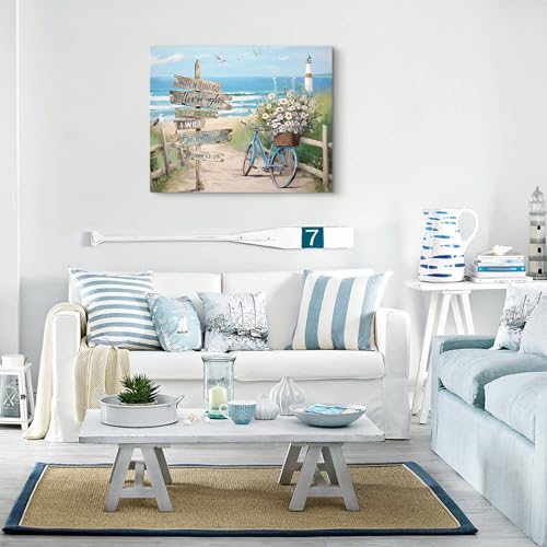 Beach Canvas Wall Art Bathroom Ocean Picture Seaside Bike With Fence Canvas Print Seascape Painting Teal Aqua Blue Calm Coastal Artwork Modern Coastal Theme Home Bedroom Decor Hanging 12x16 Inch - Image 3