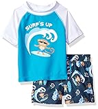 Kiko & Max Toddler Boys' Set with Short Sleeve Rashguard Swim Shirt, Surf's up Monkey, 2T