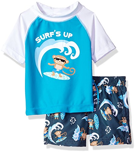 Kiko & Max Boys' Swimsuit Set with Rashguard Swim Shirt & Trunks, Surf's Up Monkey, 2T