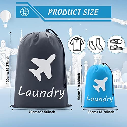 Shappy 4 PiecesTravel Laundry Bags, Travel Organizer Bag with Nylon Drawstring Machine Washable Dirty Clothes Blue Grey Mat Bags Accessories for Hamper Basket Camp Home College Dorm