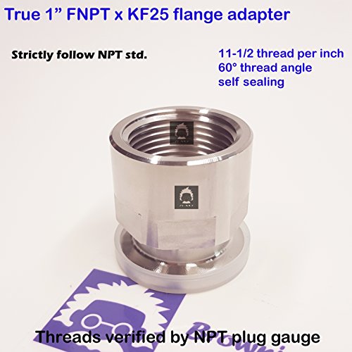 Image of bmotiontech FNPT to KF25 Flange Fitting (ISO-KF KF25 QF25 NW25) US NPT Thread Standard (1 inch FNPT x KF25)
