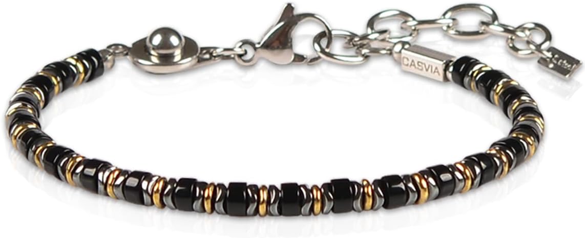 Handmade MetShine Obsidian Hematite Bracelet for Men, Stainless Steel Adjustable Dual Clasp, Secure One-Handed Wear, Mystery & Boldness Symbolism, Ideal Gift for Dad, Husband, Father's Day, Birthday