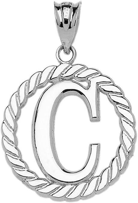 High Polish 925 Sterling Silver Roped Circle "C" Initial Charm Pendant
