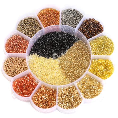 Image of Beadsnfashion Glass Seed Beads Shades of Earthy Color Tones DIY Kit with Nylon Thread for Jewellery Making, Beading, Arts and Crafts and Embroidery, 15 Colors, Size 2mm