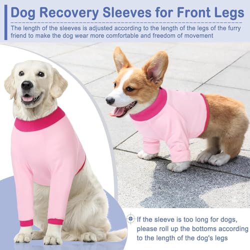 Image of KOESON Dog Recovery Sleeve for Front Legs with 100% Cotton Fabric, Soft & Breathable Dog Surgery Recovery Suit, Adjustable Elbow Protector for Dogs, Pet Long Sleeve Shirt for Front Legs, Pink M