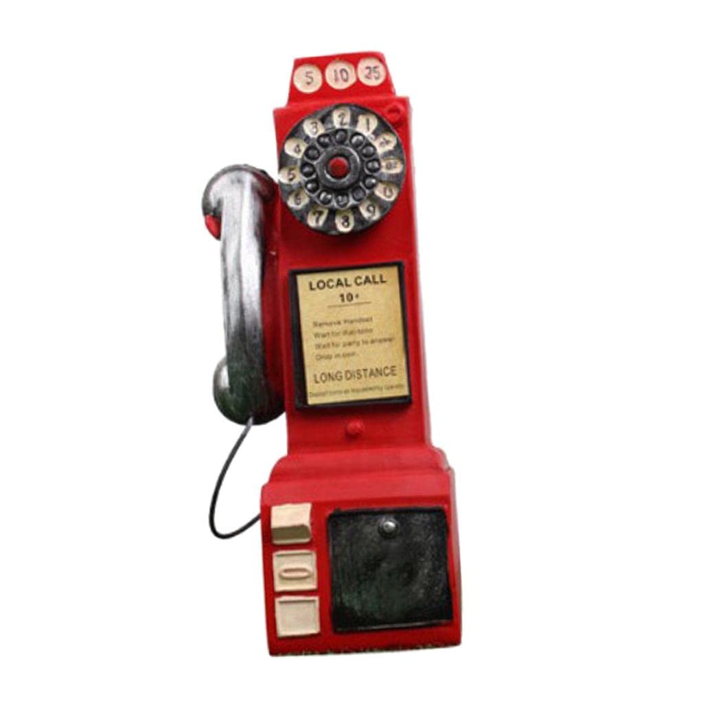 jojomis Vintage Antique Decorative Telephone Resin Handicraft Crafts Gifts, Red 10x7x24cm