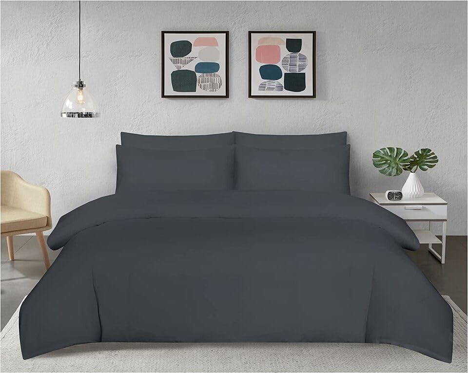 Ev Dekor®Duvet Cover Sets Charcoal, Soft Microfibre Polyester Double Duvet Cover with Pillow cases - Image 3