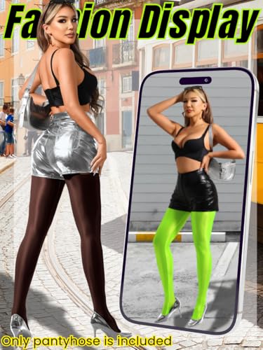 Image of ChiaoLezhee Sexy Shiny Tights, Sheer High-Waisted, Suspender Pantyhose For Women Rave Party Outfits Leggings Pants Exotic