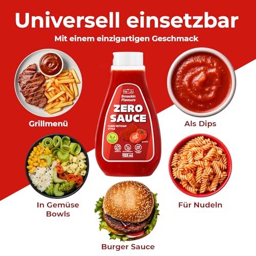 He-Ju Zero Sauce Curry Ketchup, 1x 425ml Light Sauce, ohne Fett und ohne Zuckerzusatz, vegan und glutenfrei, Keto Diät geeignet (425 ml (1er Pack), Curry Ketchup Style)