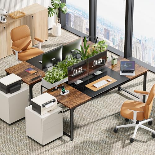 Huuger 63 x 24 inch Desk with Power Outlets & USB-C, Deeper & Thicker Desktop, Robust Metal Tubes, Computer Desk, Heavy Duty Office Desk, Gaming Desk for Home Office, Rutsic Brown and Black