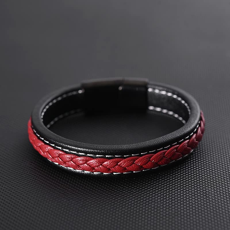 Pulsera trenzada de cuero rojo para hombre miniatura 6