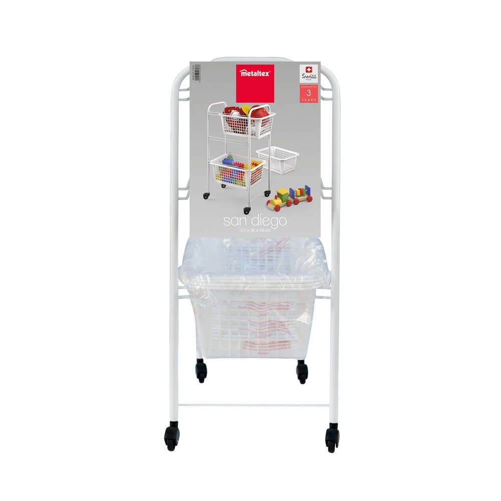 METALTEX - Resserre Chariot de Rangement à roulettes - 3 Paniers Amovibles - Made in Switzerland - SAN Diego, Blanc