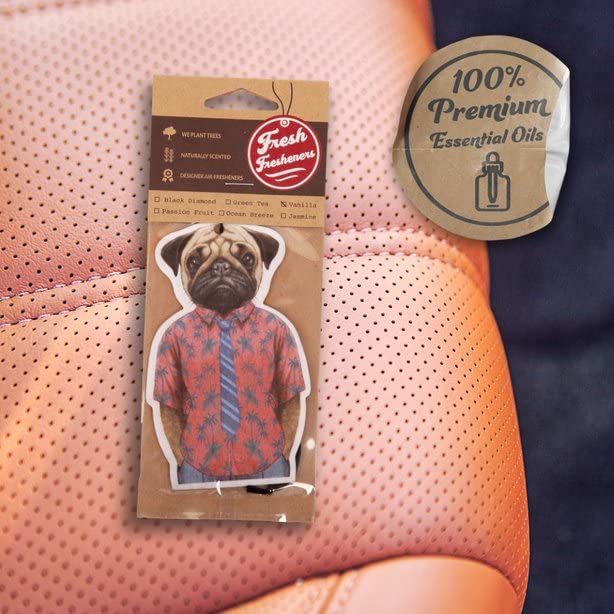 Image of Dog Car Air Freshener 3 Pack Pug Scented With Essential Oils By Fresh Fresheners