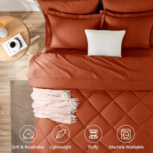 Image of CozyLux King Size Comforter Set Burnt Orange - 7 Pieces Bed in a Bag King, Luxury Soft Bed Set for All Seasons, Bedding Set with Down Alternative Comforter, Sheets, Pillowcases & Shams, Terracotta