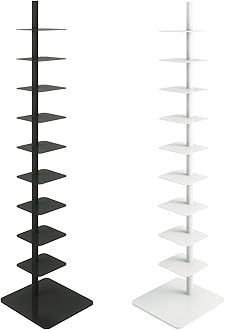 9-Tier Metal Spine Bookshelf - Vertical Tower for Booksfor Small Spaces, Multipurpose Corner Bookshelf, Tall & Narrow Ladder Bookcase, Ideal Book Display for Home or Office (Black)