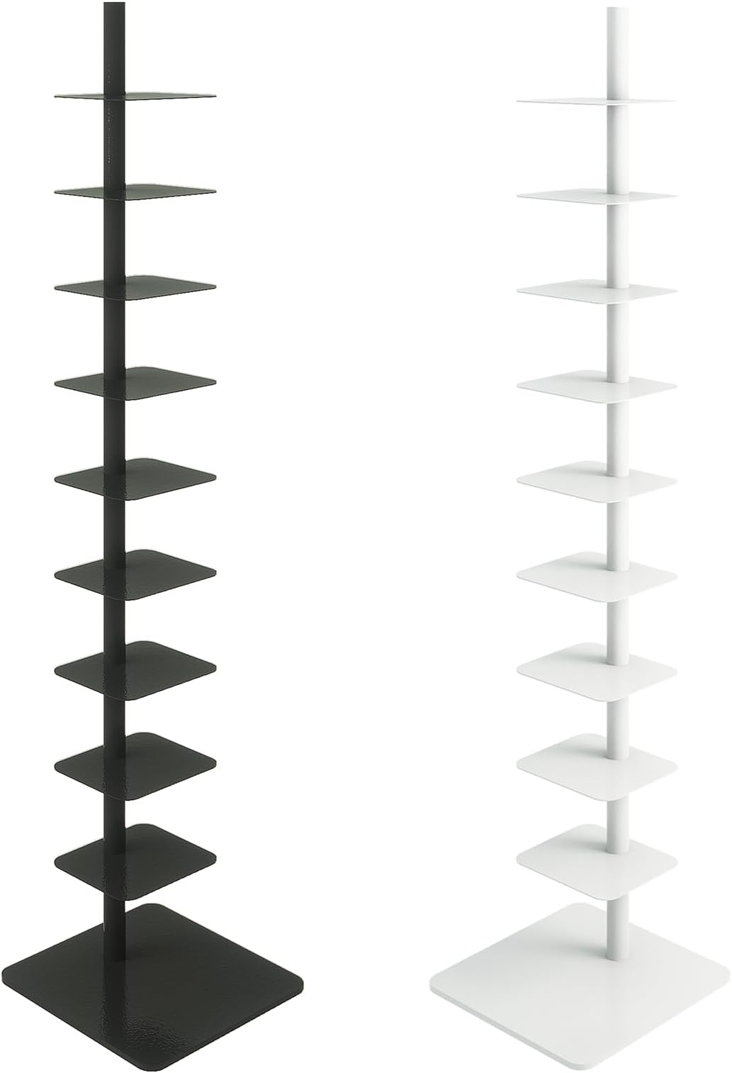 9-Tier Metal Spine Bookshelf - Vertical Tower for Booksfor Small Spaces, Multipurpose Corner Bookshelf, Tall & Narrow Ladder Bookcase, Ideal Book Display for Home or Office (Black)