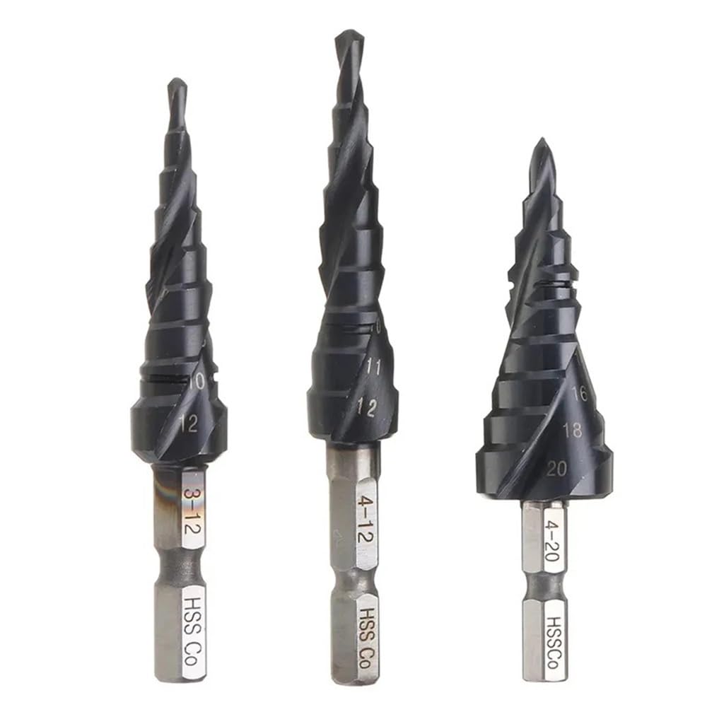 AKOUFAL M35 Cobalt Coated Step Drill Bit 1/4 Inch Hex Shank High Speed Steel Metal Drilling Hole Opener for Stainless Steel(4-22mm)