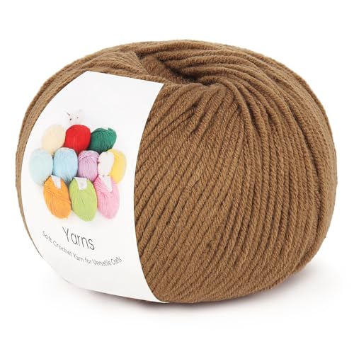 Image of Katech Cotton Yarn for Crocheting-55% Cotton 45% Acrylic-#3 DK (Light)-Super Soft Milk Cotton Yarn-Great Crochet and Knitting Starter Kit for Colorful Craft(Brown)