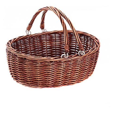 Kingwillow, Wicker Picnic Basket Hamper with double folding handles, Oval storage basket with handles (Large, Brown) Cover