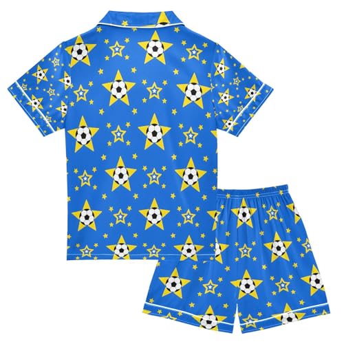 senya Soccer Star Blue Satin Summer Pajama Sets Silk Short Sleeve Button Down Sleepwear2