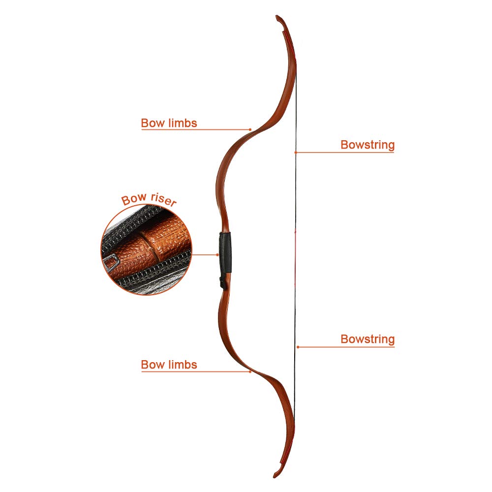 Toparchery Traditioneller handgefertigter Langbogen für Anfänger – 25 lbs Zuggewicht, 47 Zoll, zerlegbar – Ideal für Bogenschießen Einsteiger & Training