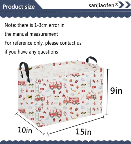 Image of Sanjiaofeng Rectangular Fire Engine Storage Basket,Kids Toy Storage Bin,Nursery Hamper,Kids Storage Basket with Handles,Home Organizer,Books Box,Gift Baskets,Car Room Decor(Fire Engines)