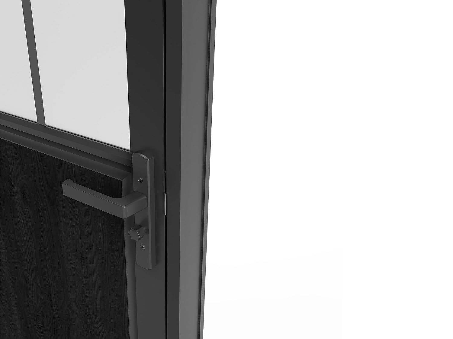 Vente-unique - Bloc porte réversible en aluminium et verre trempé dépoli style atelier - H204 x L93 cm - Noir - ERMELO
