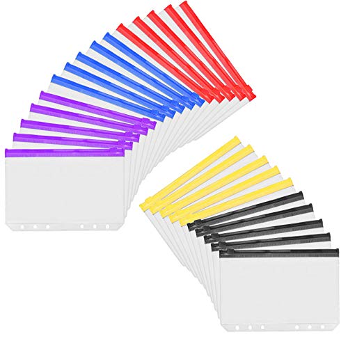 A6 Size 6 Holes Binder Pockets, Plastic Colorful Binder Zipper Folders Waterproof PVC Pouch Document Notebooks Cards Filing Bags for 6-Ring Notebook Binder Loose Leaf Bags