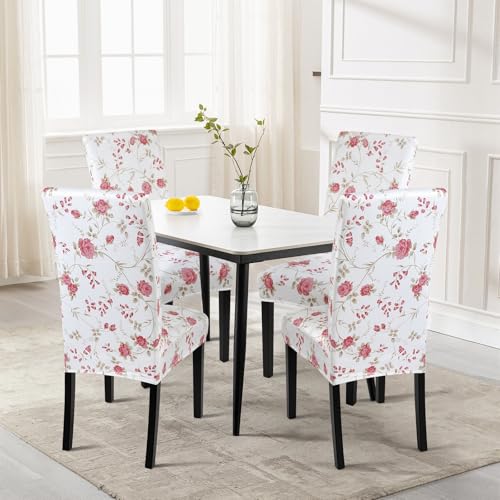 Image of SearchI Dining Room Chair Covers Set of 6, Stretch Printed Floral Parsons Chair Slipcovers Removable Washable Kitchen Chair Protector Cover for Dining Room, Hotel, Ceremony (Floral Pattern)