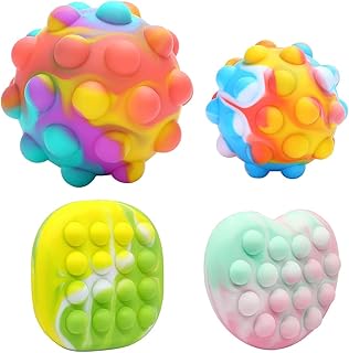 4 Pack Pop Fidget Toys, 3D Silicone Push Bubble Sensory Toys for Kids Teens & Adults, Pop Ball It Fidget Toys, Poppers Its Squeeze Balls Stress Relief Toys, BPA Free Food Grade Silicone Toddler Toys